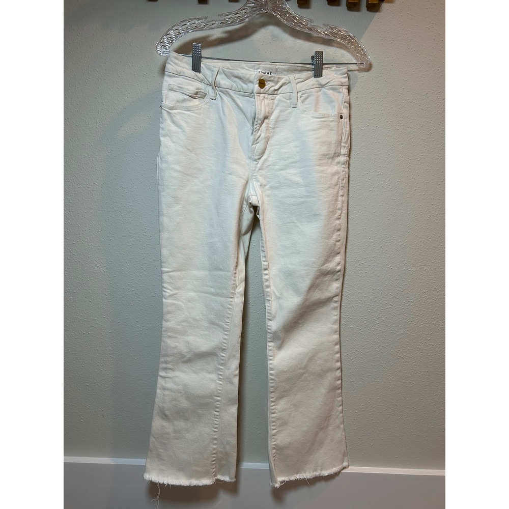 FRAME Le Crop Mini Bootcut Jeans‎ Women's Cream Raw Hem Size 26